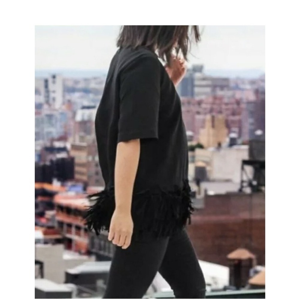 Banana Republic Crepe Fringe Hem Top Black XS Short Sleeve Blouse